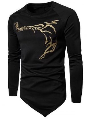 Dragon Print Raglan Sleeve Asymmetric Sweatshirt