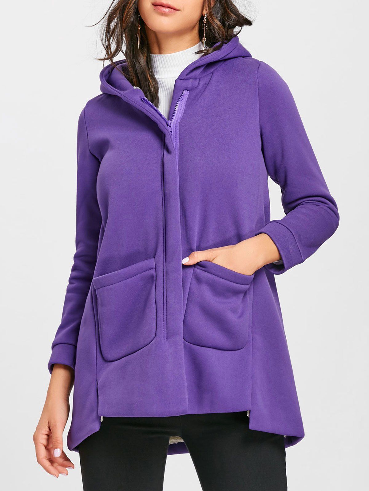 purple l hooded zip up coat rosegal purple l hooded zip up coat rosegal