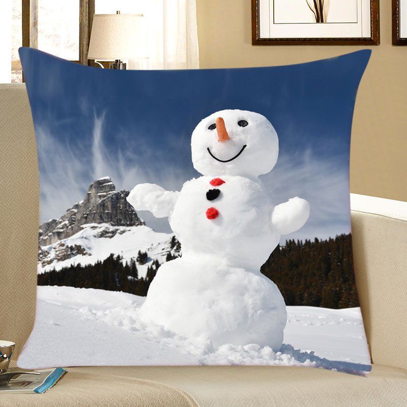 

Christmas Mountain Snowman Print Decorative Linen Pillowcase, White