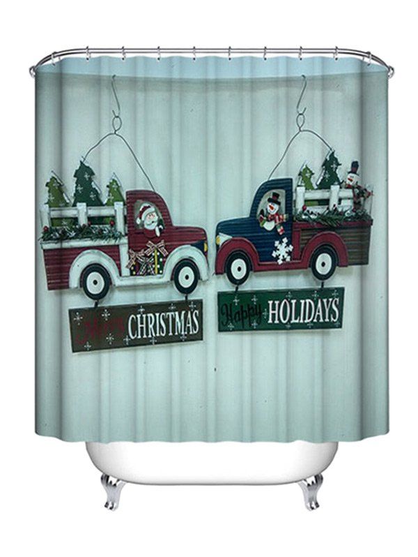 

Christmas Car Greetings Print Waterproof Bathroom Shower Curtain, Colormix