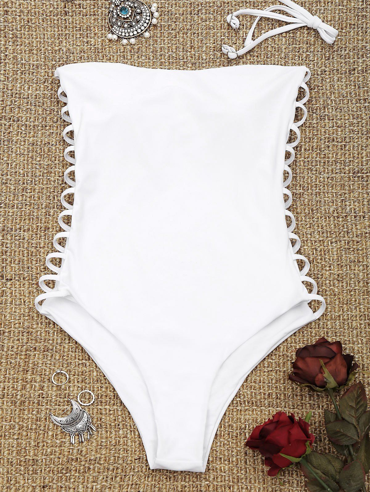 

Bandeau Ladder Cut Swimwear, White