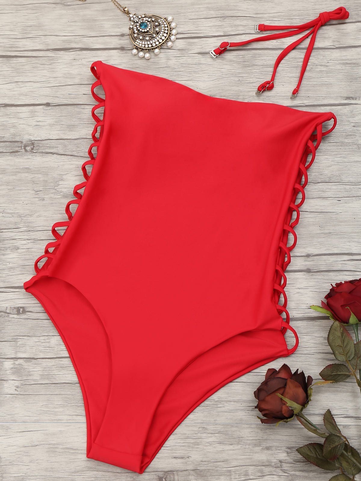 

Bandeau Ladder Cut Swimwear, Red