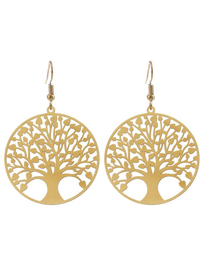

Tree of Life Round Drop Earrings, Golden