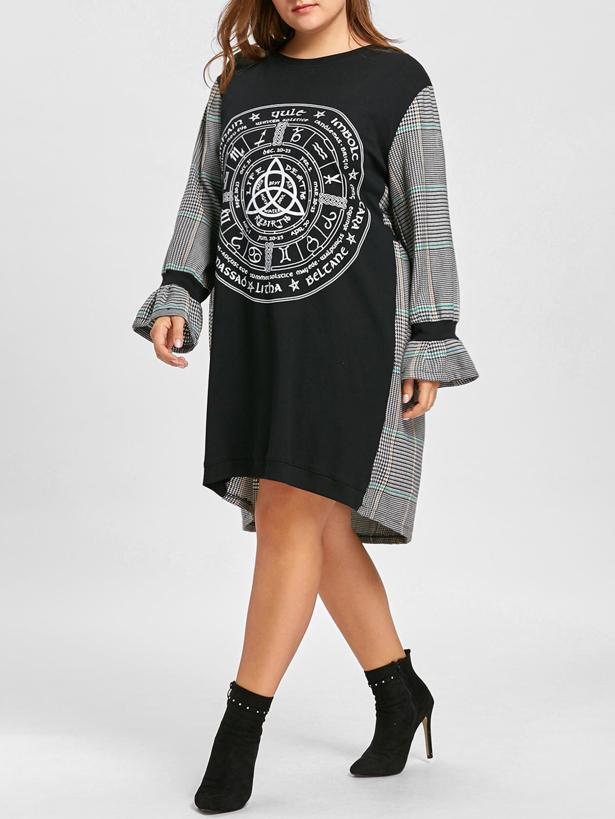 

Graphic Plus Size Houndstooth Print Dress, Black