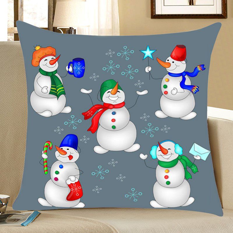 

Christmas Snowmen Party Print Decorative Linen Pillowcase, Colorful