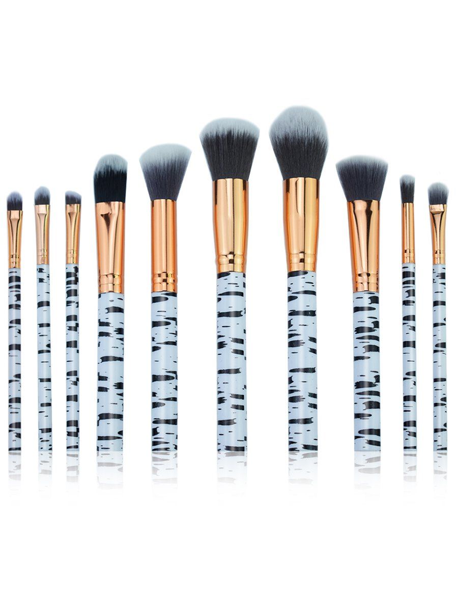 

10Pcs Zebra Stripes Pattern Embellished Makeup Brushes Set, Gray