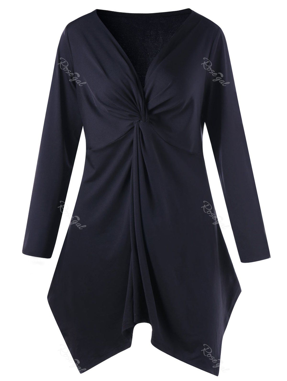 

Plus Size Long Sleeve Twist Front T-shirt, Purplish blue