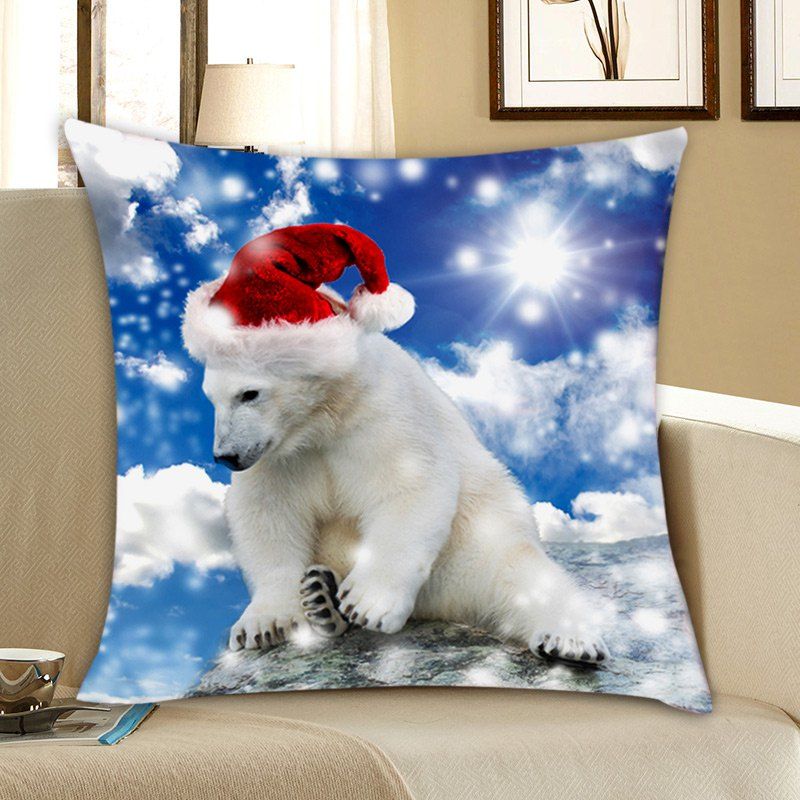 

Bear with Christmas Hat Print Linen Pillowcase, Colorful