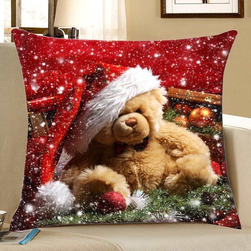 

Christmas Toy Bear Snowflake Print Pattern Linen Pillowcase, Colorful