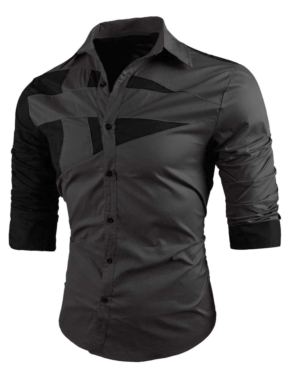 

Button Up Long Sleeve Color Block Shirt, Gray