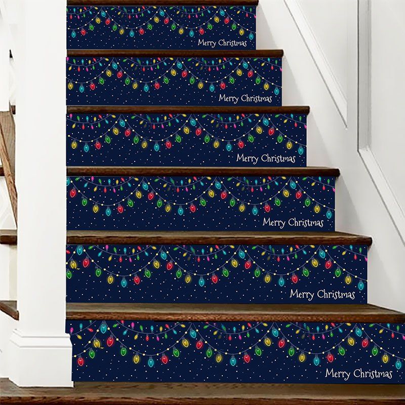 

Christmas String Light Printed DIY Decorative Stair Stickers, Blue