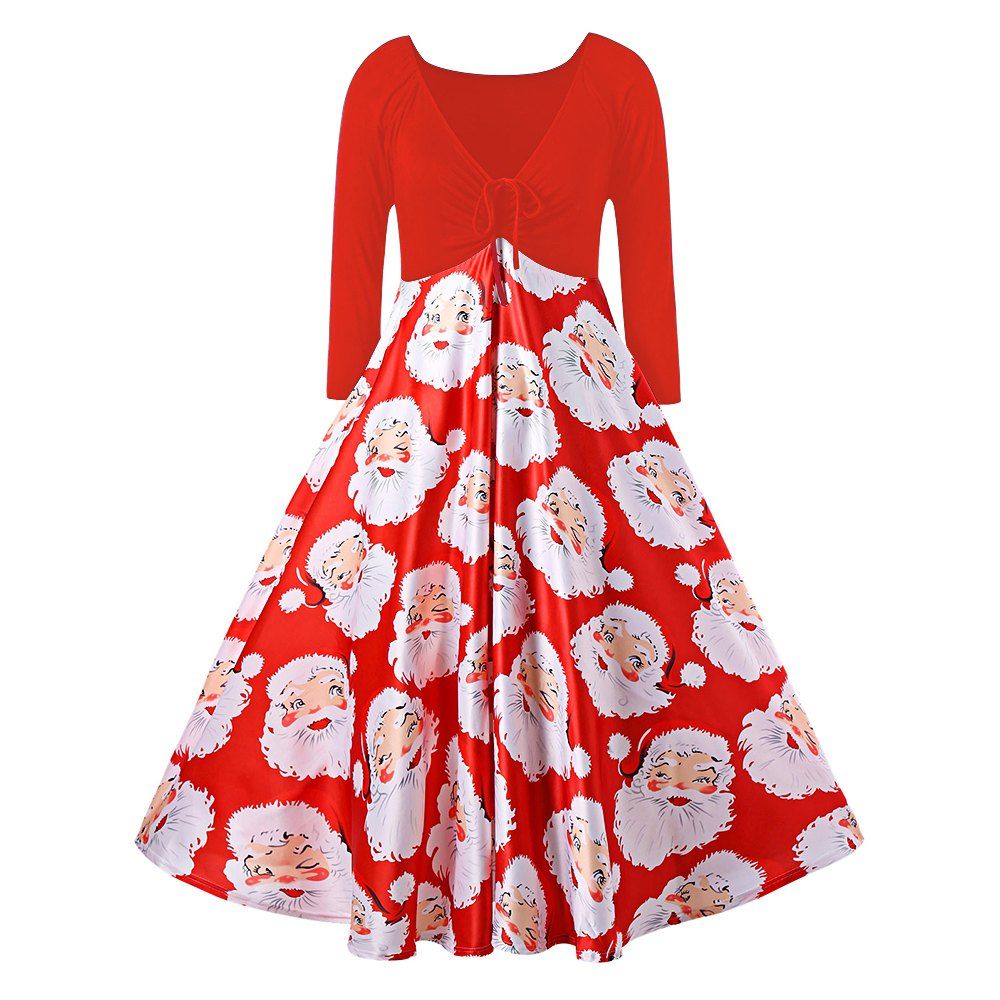 

Plus Size Santa Claus Print Midi Christmas Dress, Jacinth