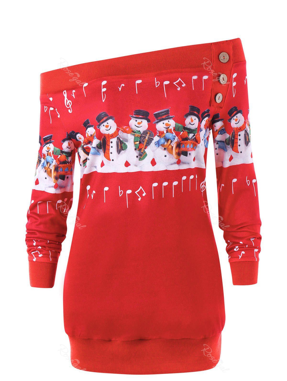 

Christmas Plus Size Off The Shoulder Snowman Sweatshirt, Bright red