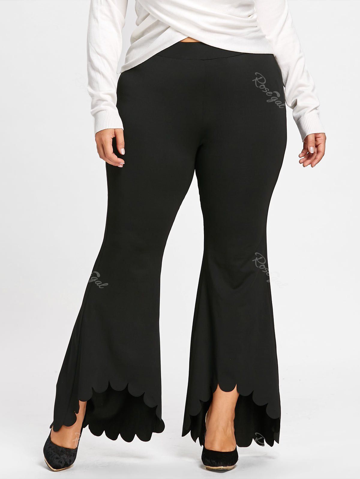 [25% OFF] Plus Size Scalloped Edge Dip Hem Flare Pants | Rosegal