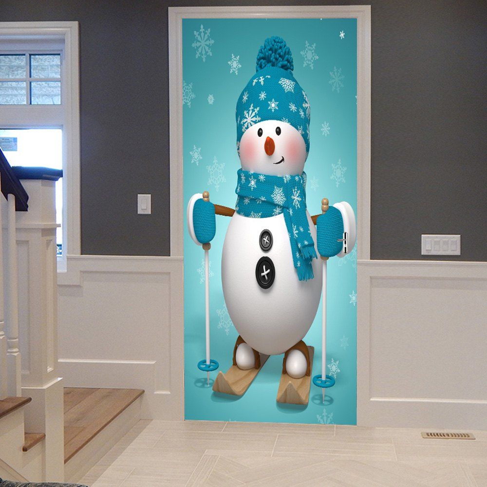 Simple Garage Door Snowman Stickers for Large Space