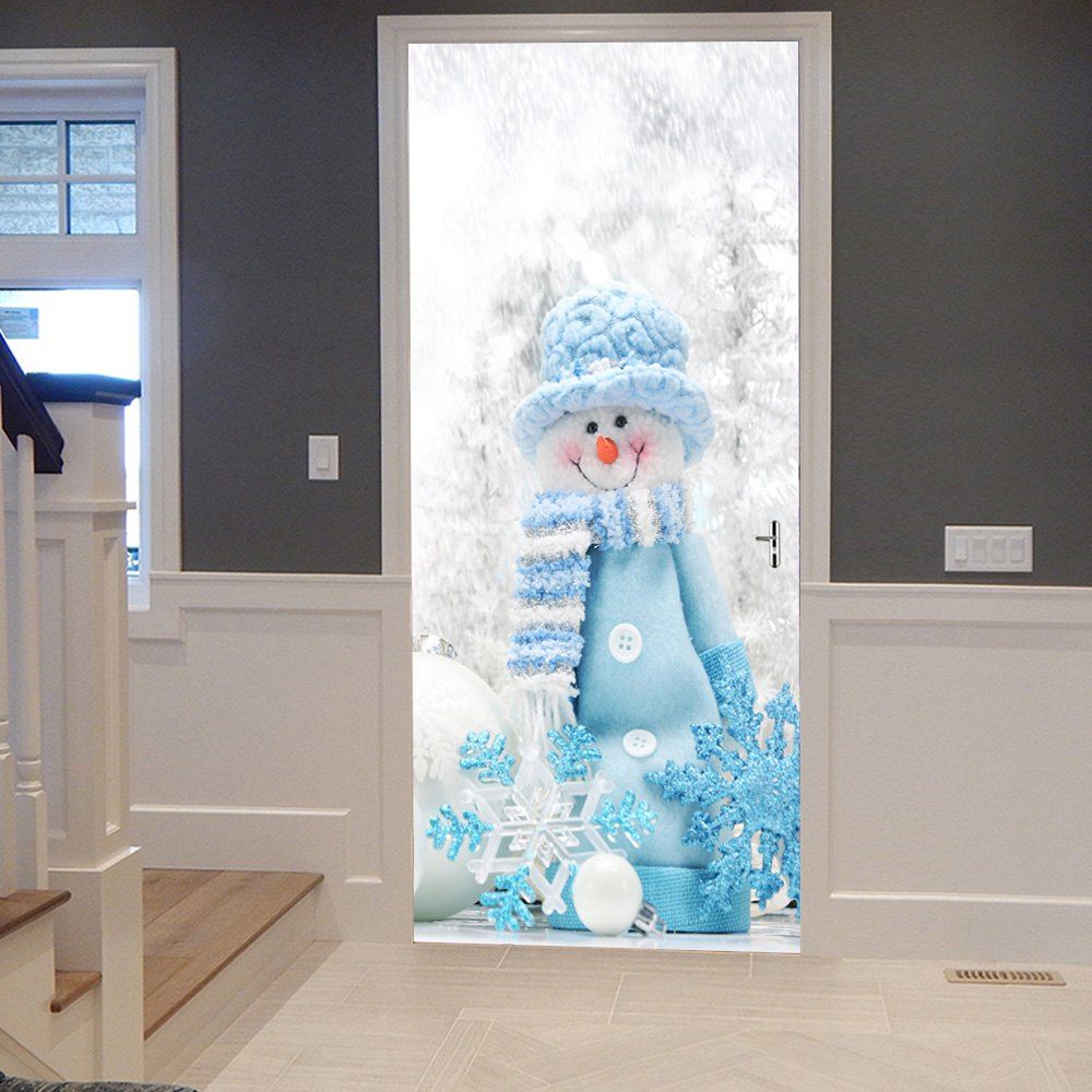 

Christmas Snowman Snowflake Pattern Door Cover Stickers, Colormix