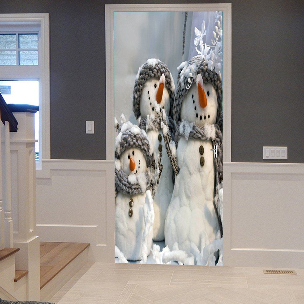 

Christmas Snowman Family Pattern Door Stickers, White + grey