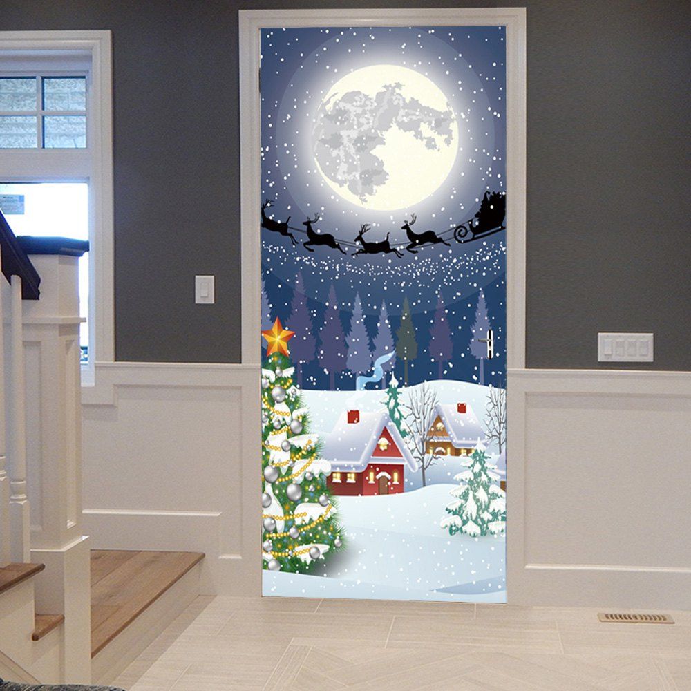 

Moon Night Christmas Sled Pattern Door Stickers, Colormix