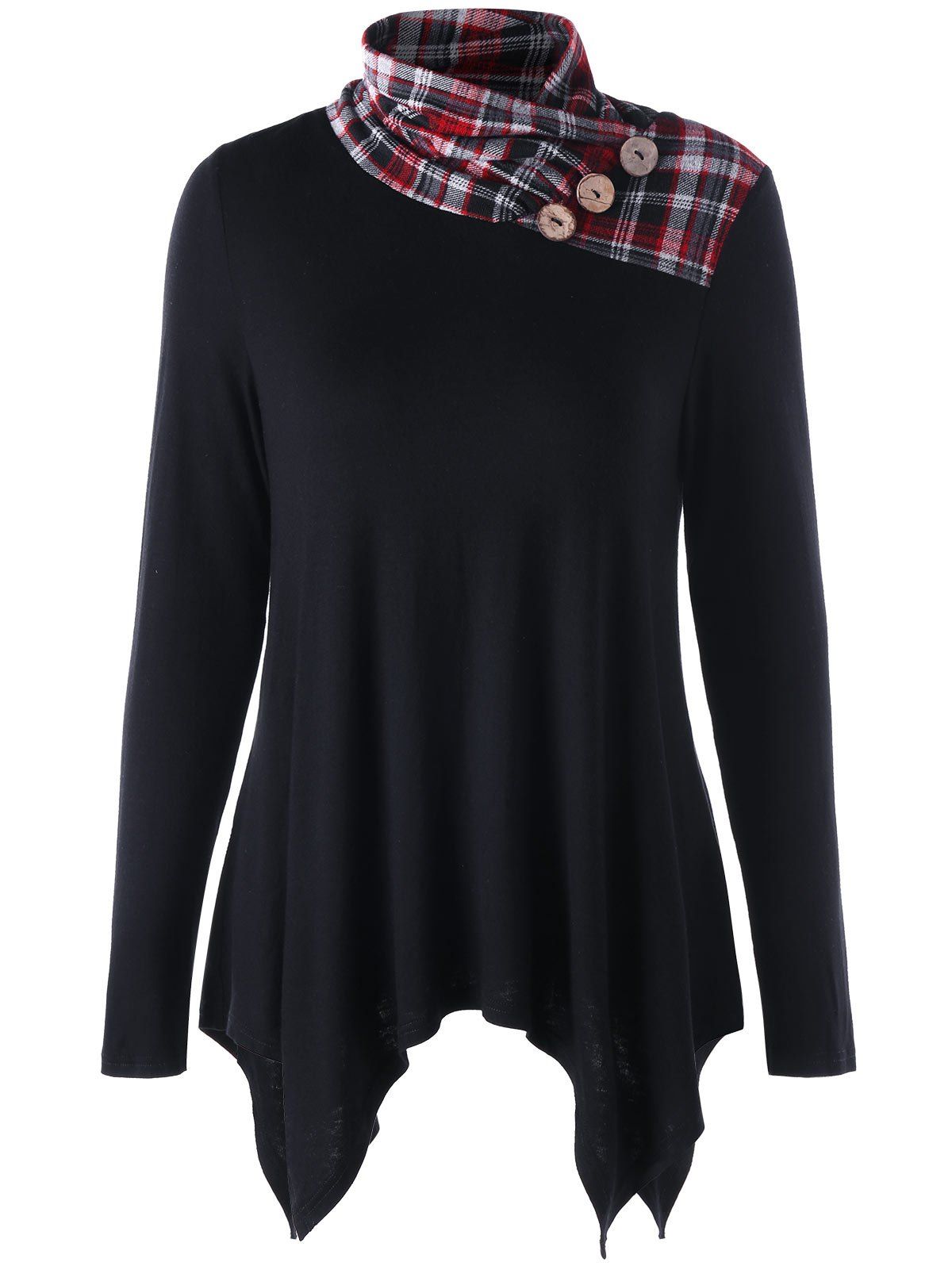 

Plaid Trim Heap Collar Top, Black