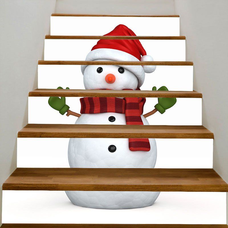 

Christmas Snowman Pattern Stair Stickers, White and red