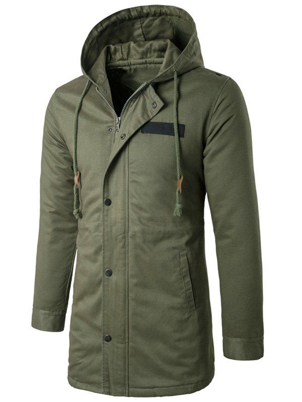 

Hooded Drawstring Longline Zip Up Padded Coat, Army green