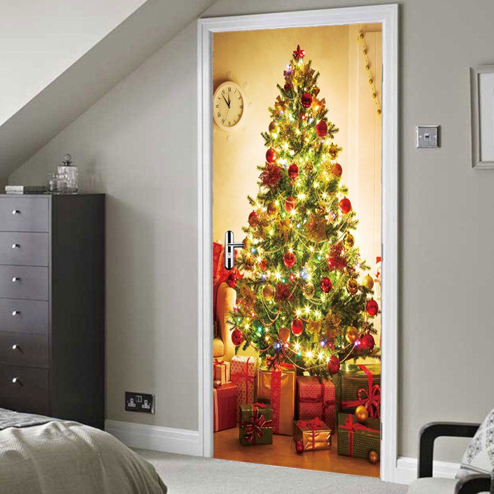 

Christmas Tree Gift Pattern Door Cover Stickers, Colormix