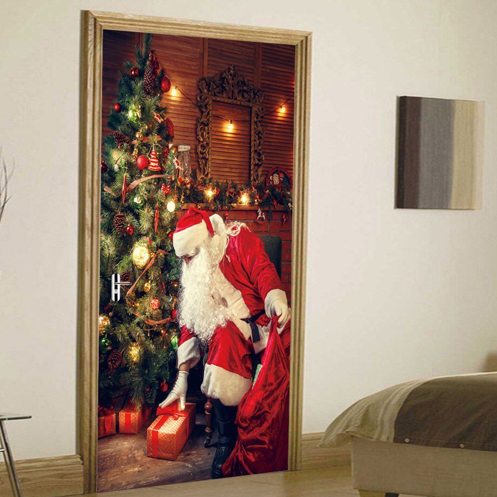 [53% OFF] Christmas Tree Santa Pattern Door Cover Stickers | Rosegal