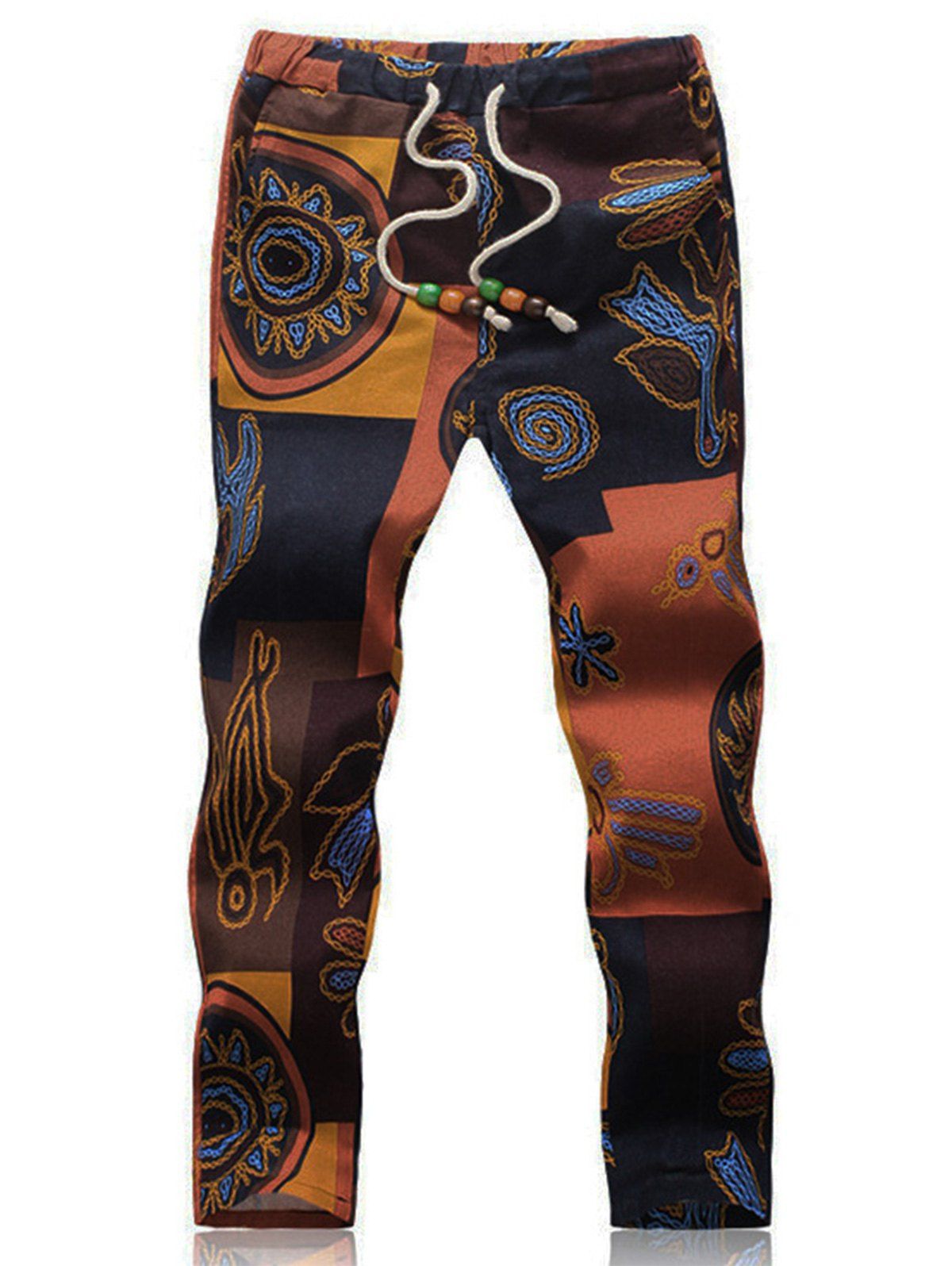 

Drawstring Ethnic Style Linen Loose Pants, Colormix