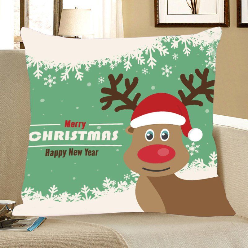 

Christmas Deer Greetings Print Decorative Linen Pillowcase, Colorful