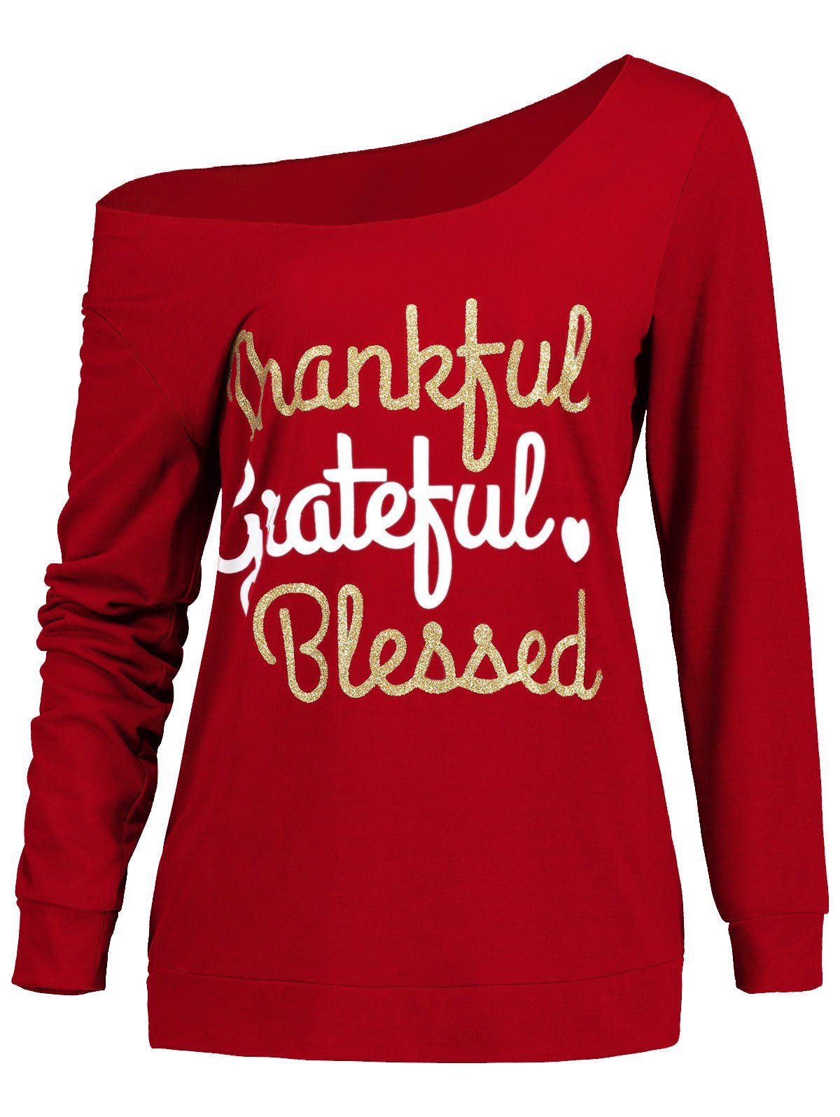 

Thanksgiving Skew Neck Graphic Print Top, Red