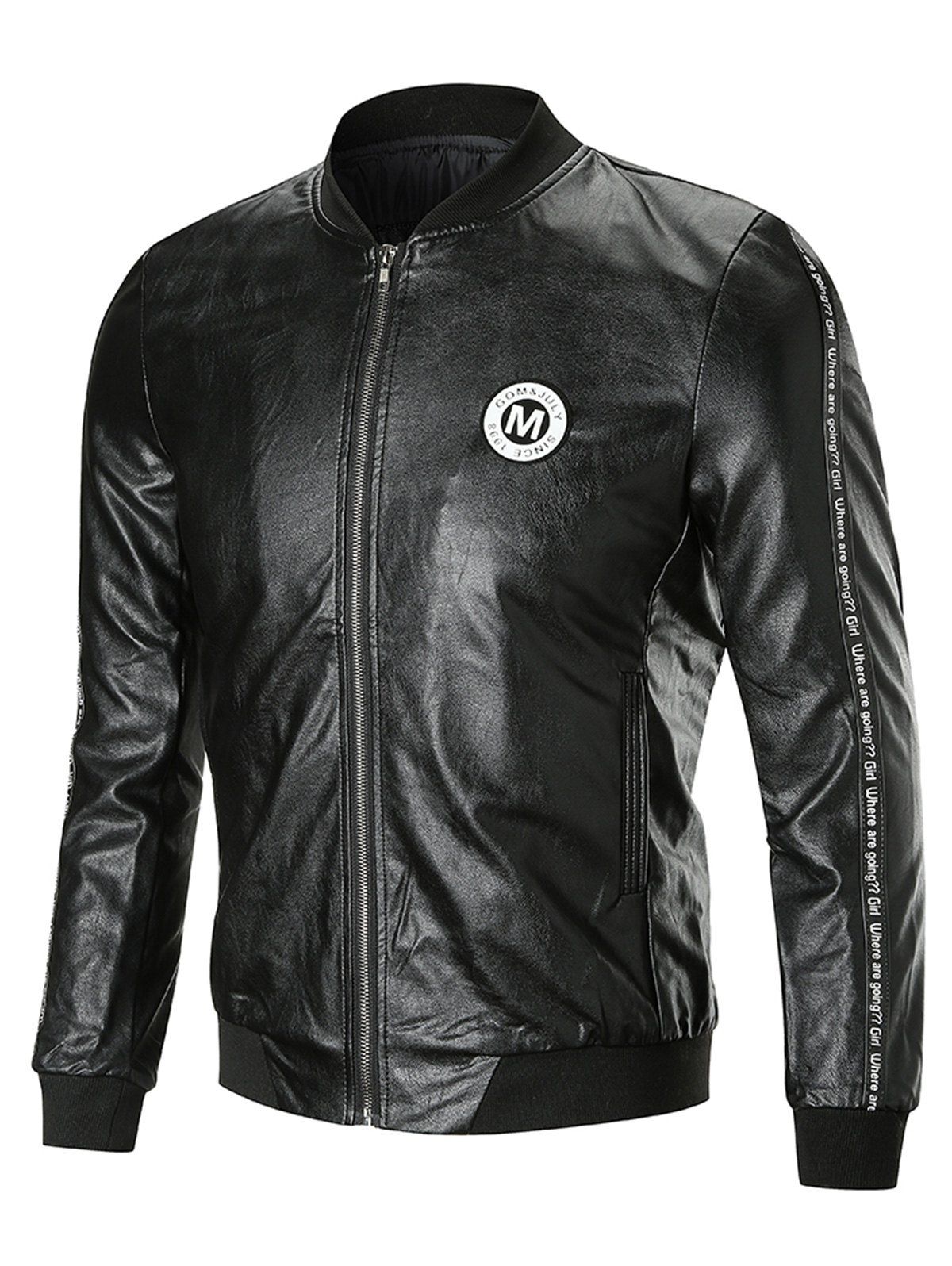 

Graphic Faux Leather Bomber Jacket, Black