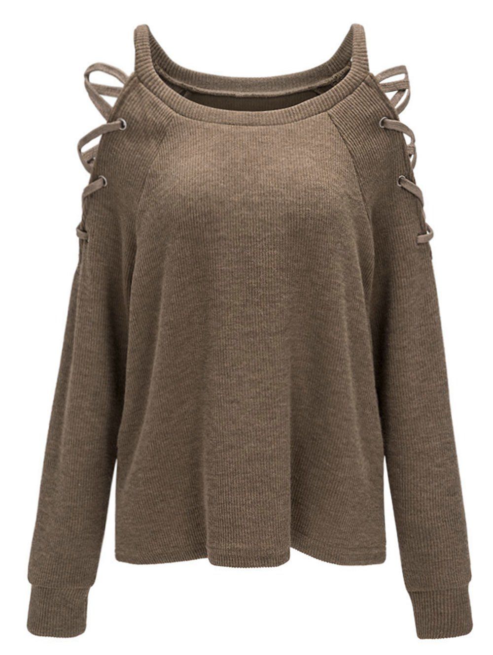 

Cold Shoulder Criss Cross Knitwear, Coffee