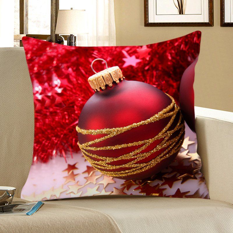 

Red Christmas Ball Pattern Decorative Pillow Case