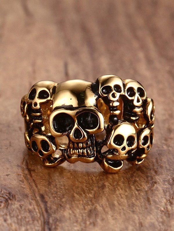 

Stainless Steel Alloy Skulls Finger Ring, Golden
