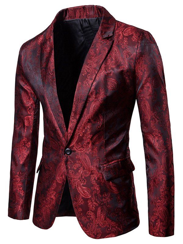 [33 OFF] One Button Florals Jacquard Blazer Rosegal