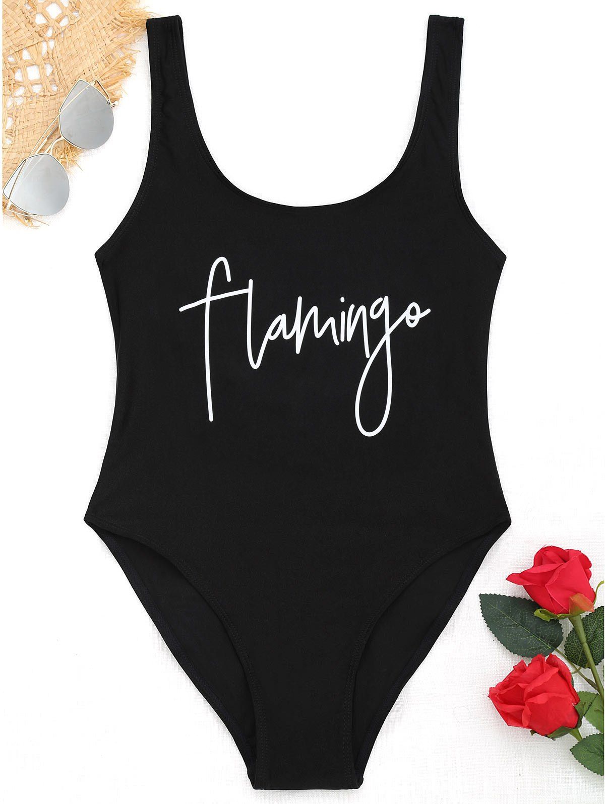 

Graphic Flamingo High Cut Swimwear, Black