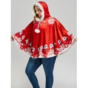 2019 santa claus print plus size velvet cape coat