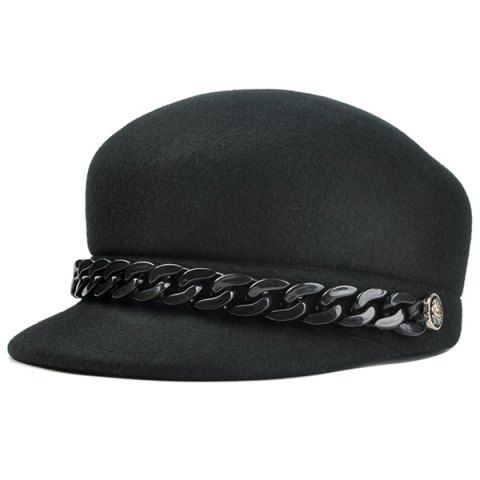 Outfits Vintage Metal Link Chain Embellished Artificial Wool Pillbox Hat 
