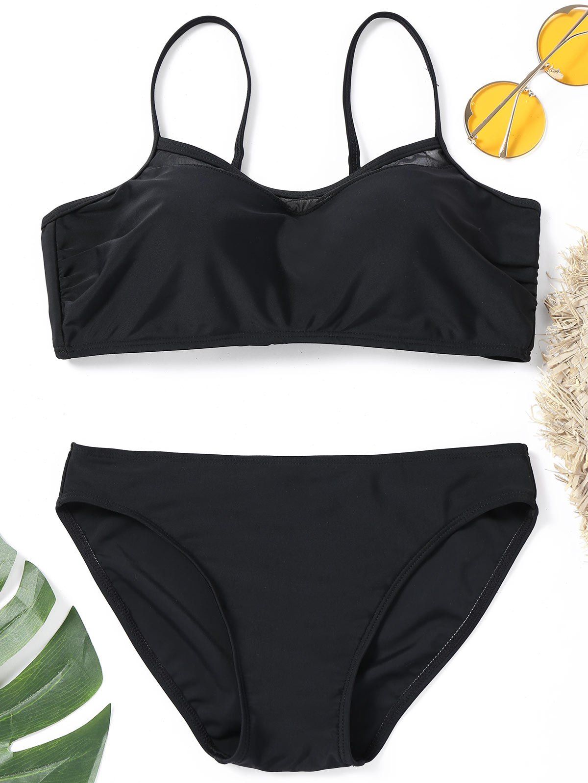 

Push Up Mesh Insert Bikini Set, Black