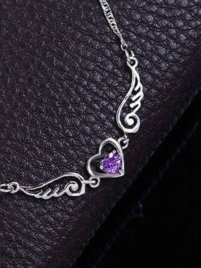 

Faux Amethyst Angel Wings Heart Collarbone Necklace, Purple