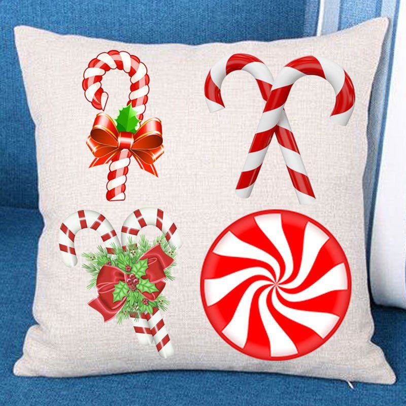 

Christmas Candy Stick Pattern Decorative Linen Pillowcase, Colorful