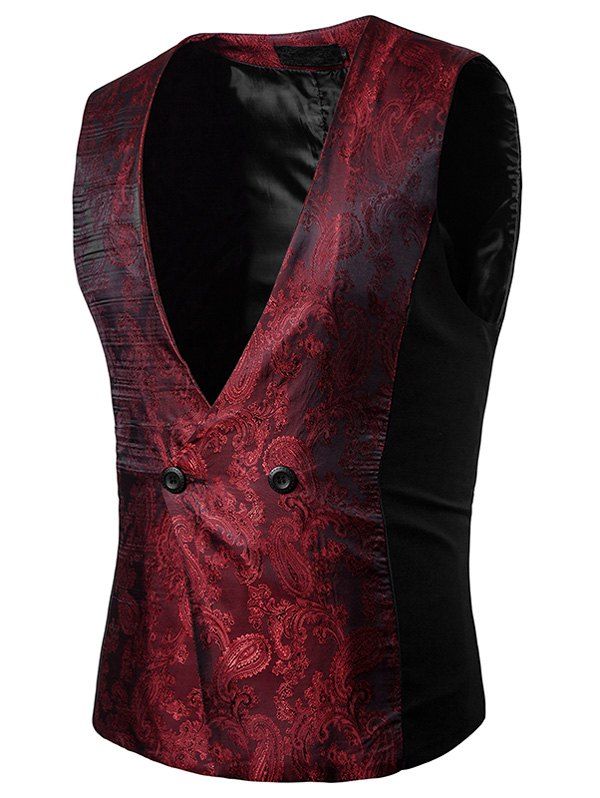 

Paisley V Neck Double Breasted Waistcoat, Wine red
