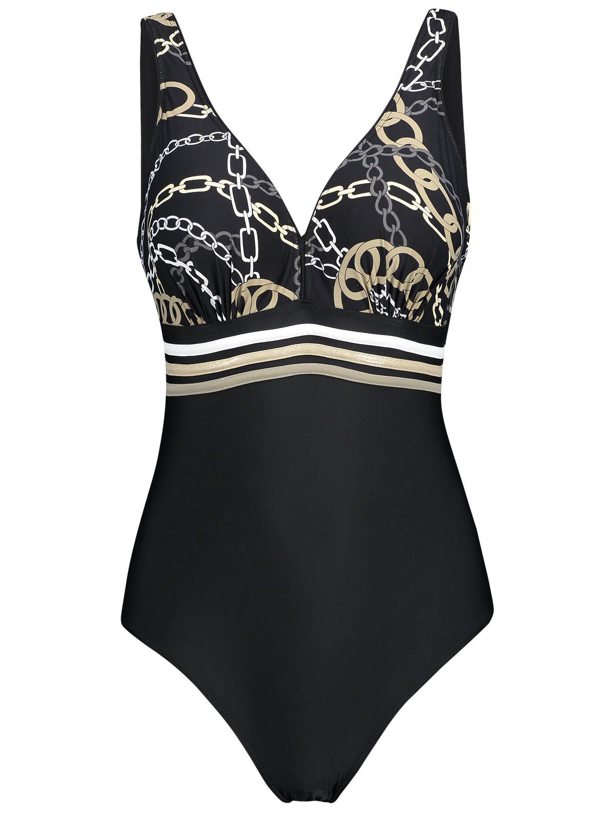 [38 OFF] Chains Print Backless One Piece Swimsuit Rosegal