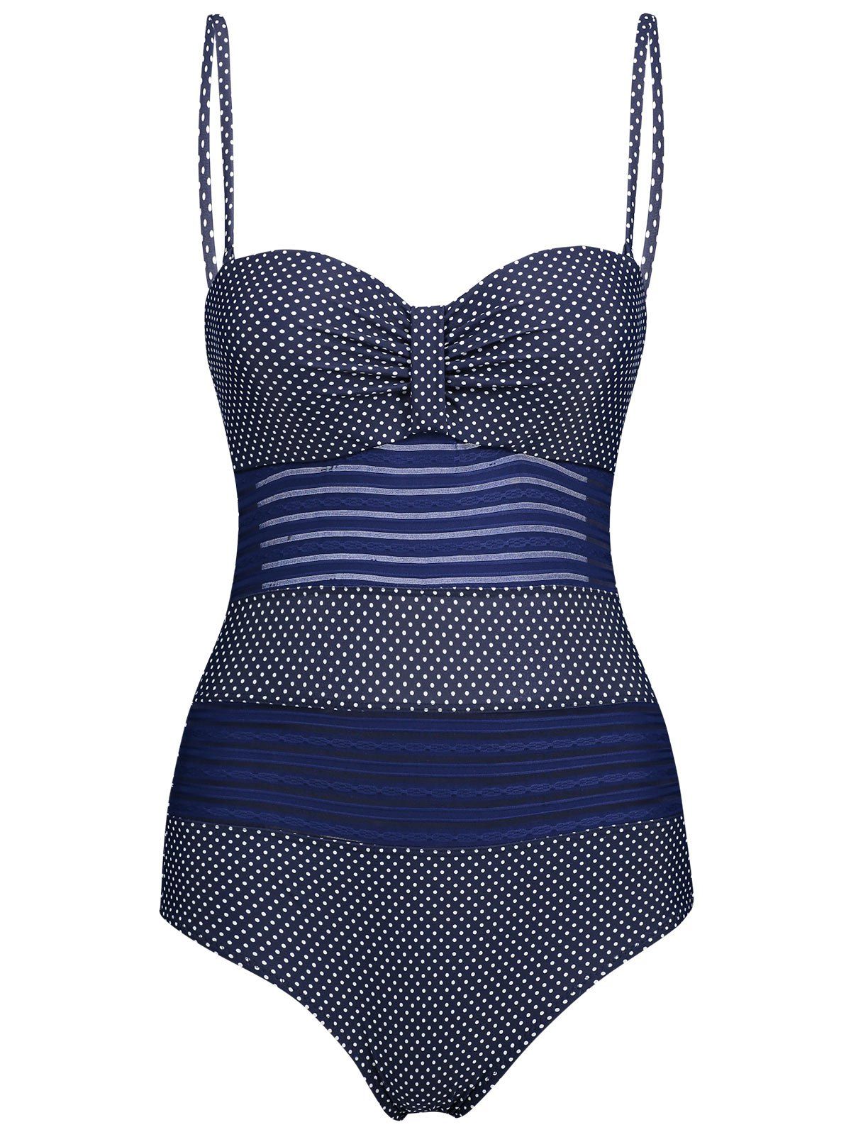 

Polka Dot Backless One Piece Swimsuit, Deep blue