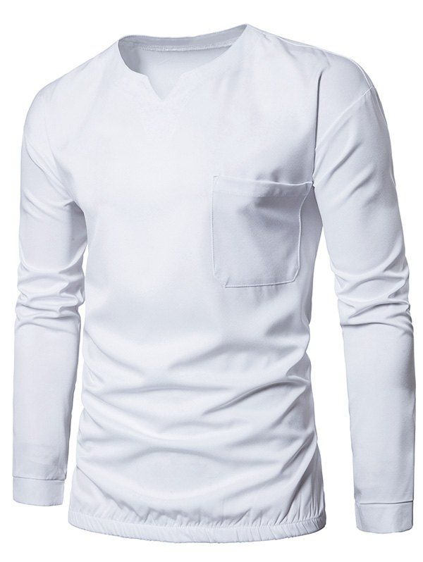 

Elastic Waist Pocket Long Sleeve T-shirt, White