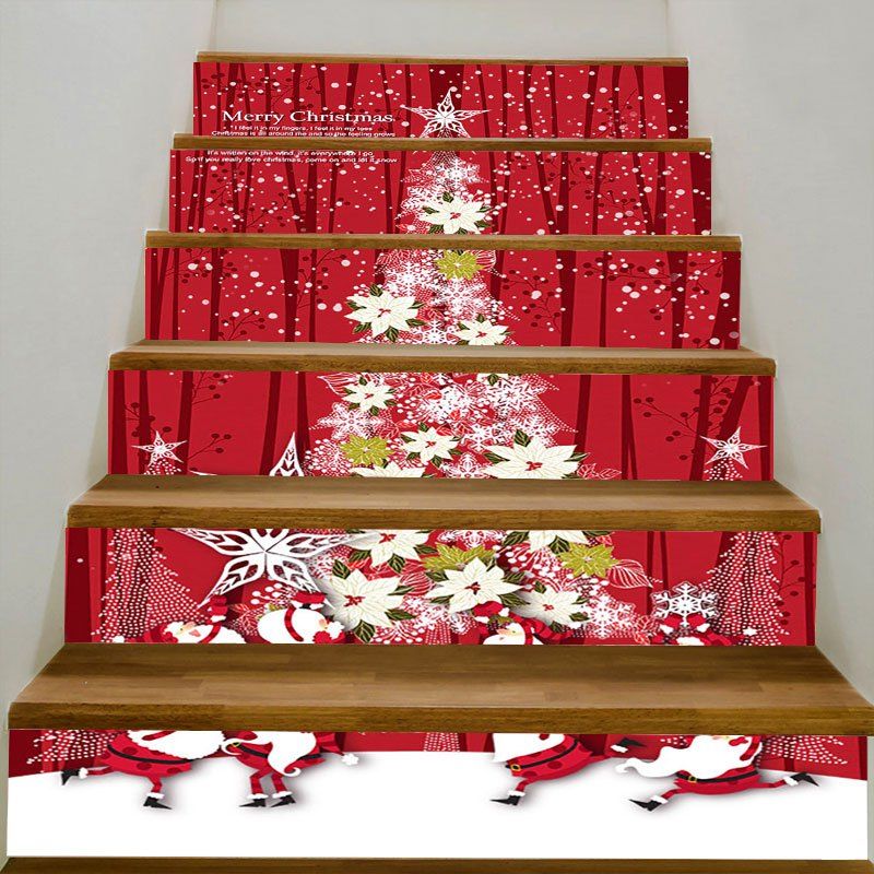 

Floral Snowflake Christmas Tree Print Pattern Stair Stickers, Colorful
