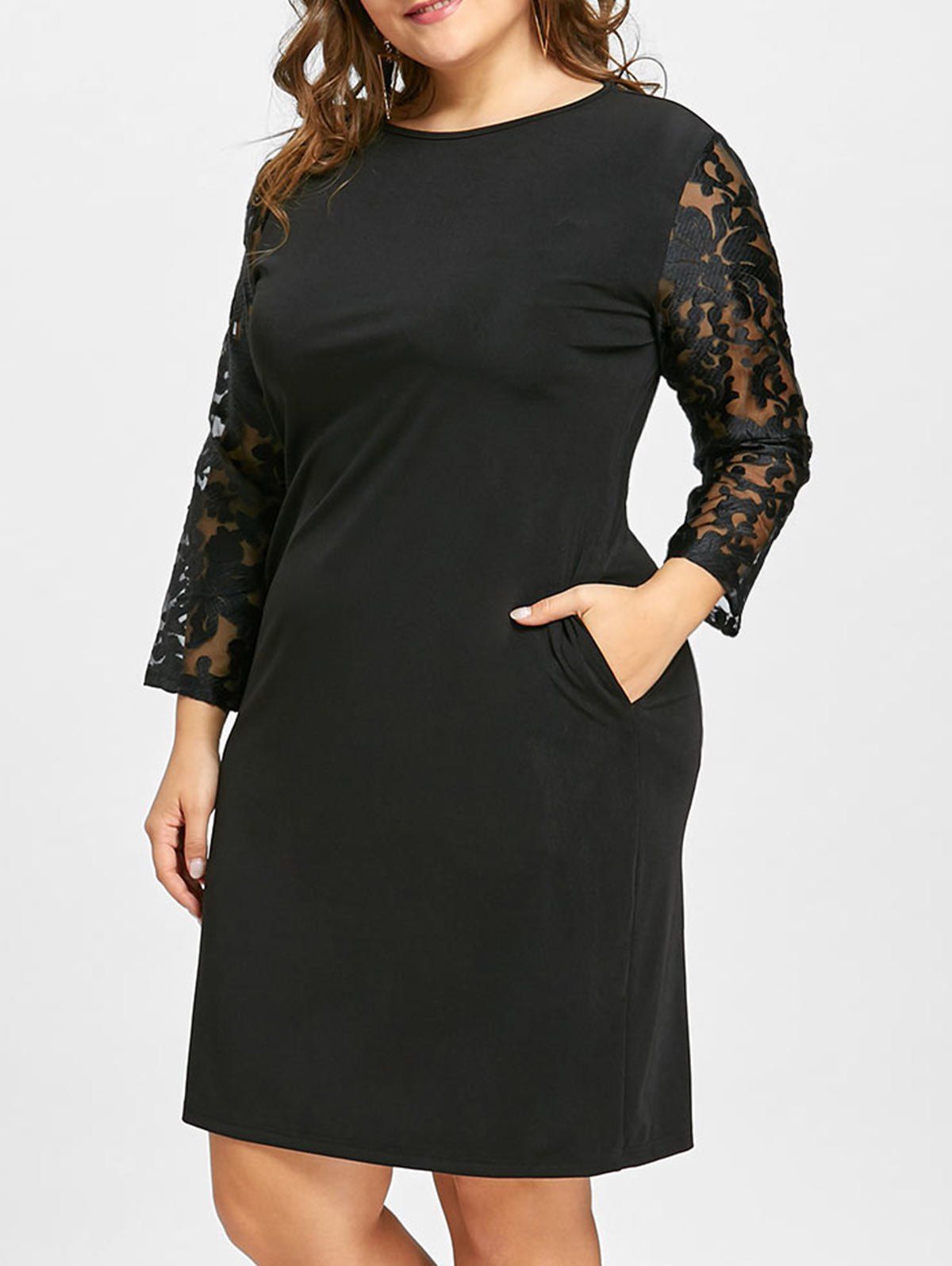 

Floral Lace Panel Plus Size Dress, Black