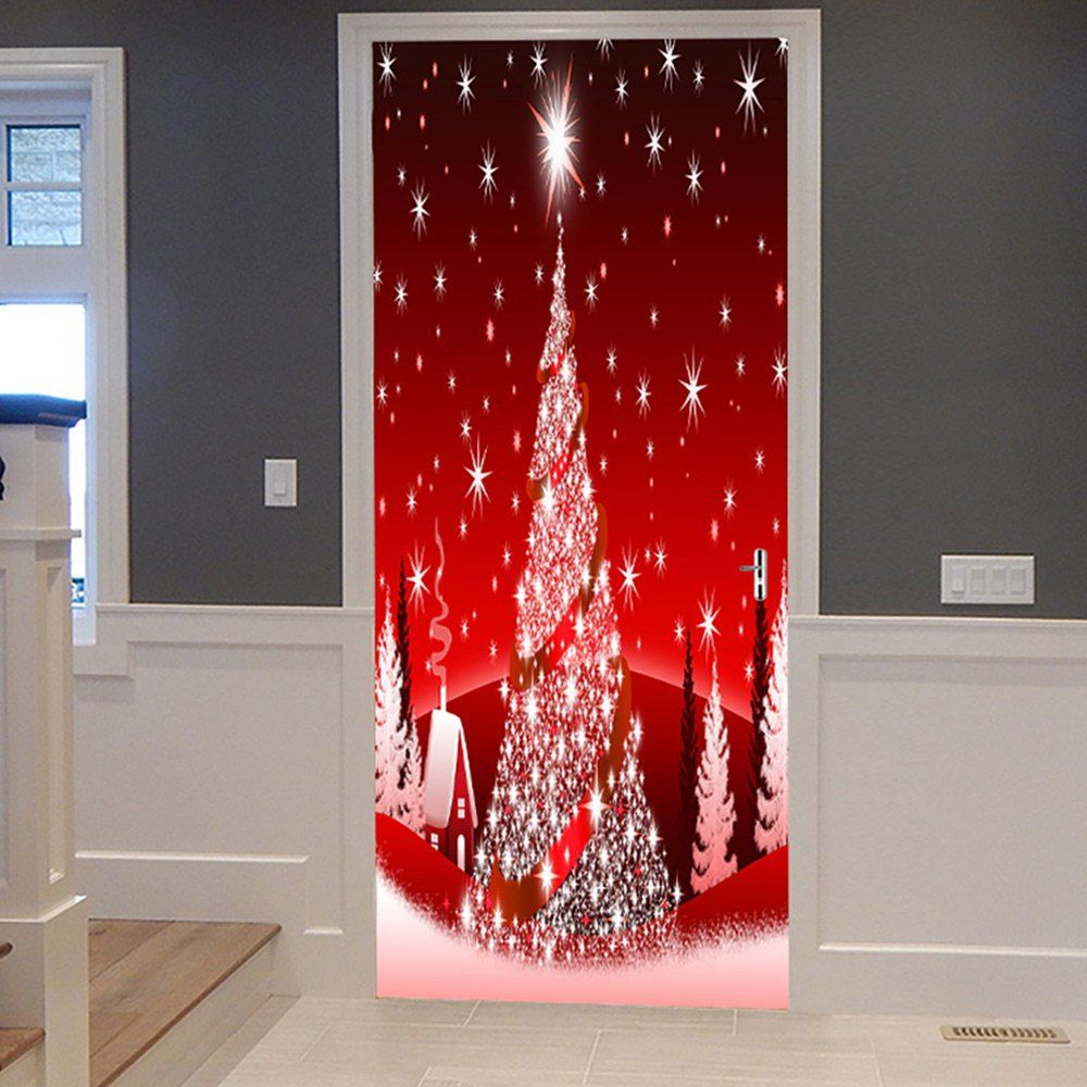 

Christmas Stars Tree Pattern Door Art Stickers, Red