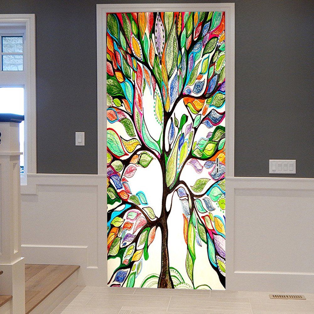 

Colorful Tree Pattern Door Cover Stickers, Colormix