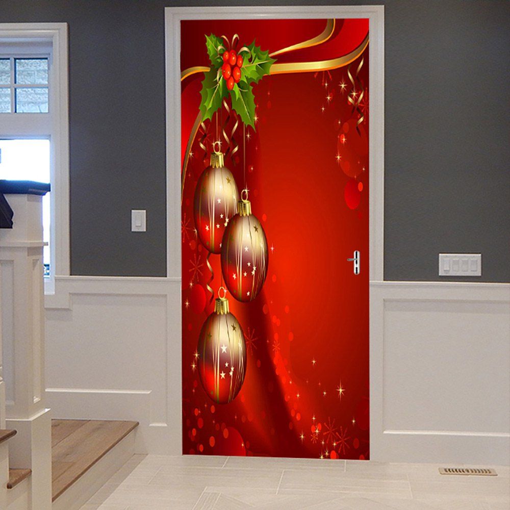 

Christmas Balls Pattern Door Cover Stickers, Red